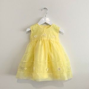 Handmade Pretty Formal Dress Daisy Flowers Appliqué Yellow Y2K Vintage 12-24M
